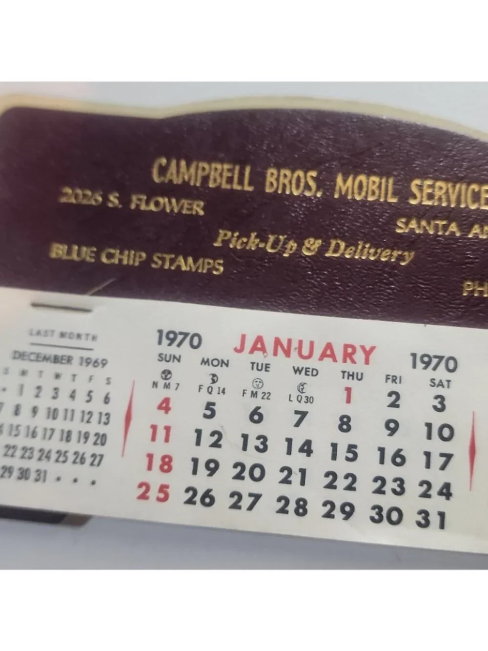 Vintage 1970 Mobil Gas Calendar Campbell Bros Santa Ana California Blue Chip...